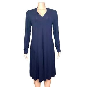 Eileen Fisher Women’s V-Neck Long Sleeve Jersey Midi Dress Size S/P Midnight Blu